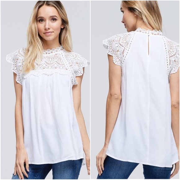 033 Boho Lace Sleeve Minimalist Blouse - Picture 1 of 5